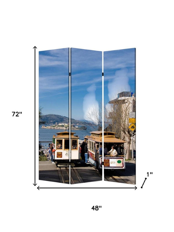 HomeRoots 48" X 72" Multi-Color Wood Canvas Folding Screen - Stylish Room Divider & Artful Privacy Panel 277081