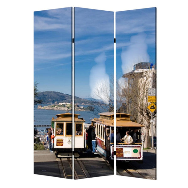 HomeRoots 48" X 72" Multi-Color Wood Canvas Folding Screen - Stylish Room Divider & Artful Privacy Panel 277081
