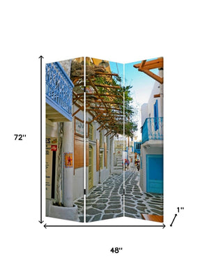 HomeRoots 48" X 72" Multi-Color Canvas Folding Screen - Elegant Room Divider with Durable Wood Frame Design 277082