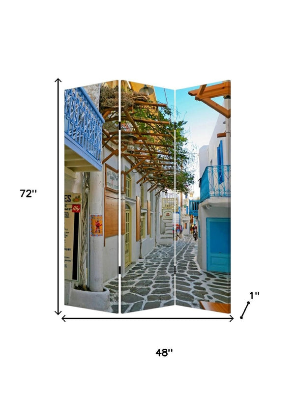 HomeRoots 48" X 72" Multi-Color Canvas Folding Screen - Elegant Room Divider with Durable Wood Frame Design 277082