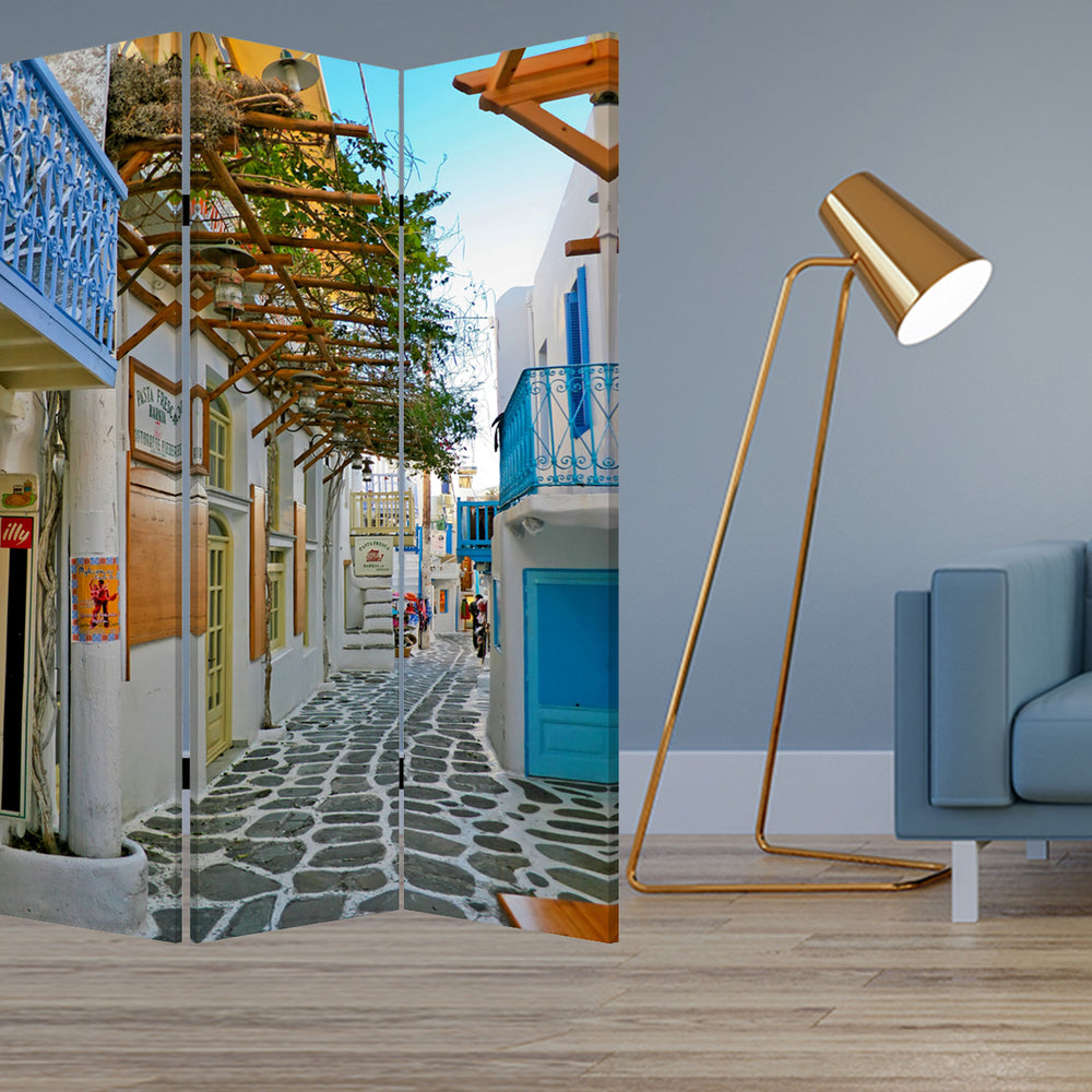 Homeroots 48" X 72" Multi Color Wood Canvas Greece  Screen  Cotton Canvas 277082