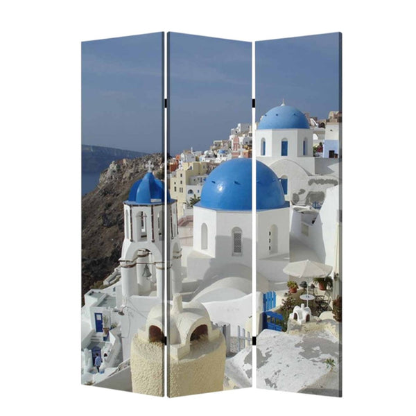 HomeRoots 48" X 72" Multi-Color Canvas Folding Screen - Elegant Room Divider with Durable Wood Frame Design 277082