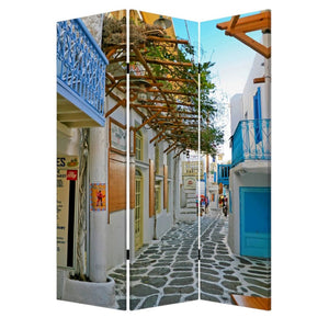 HomeRoots 48" X 72" Multi-Color Canvas Folding Screen - Elegant Room Divider with Durable Wood Frame Design 277082