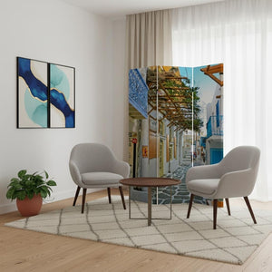 HomeRoots 48" X 72" Multi-Color Canvas Folding Screen - Elegant Room Divider with Durable Wood Frame Design 277082