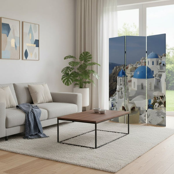 HomeRoots 48" X 72" Multi-Color Canvas Folding Screen - Elegant Room Divider with Durable Wood Frame Design 277082