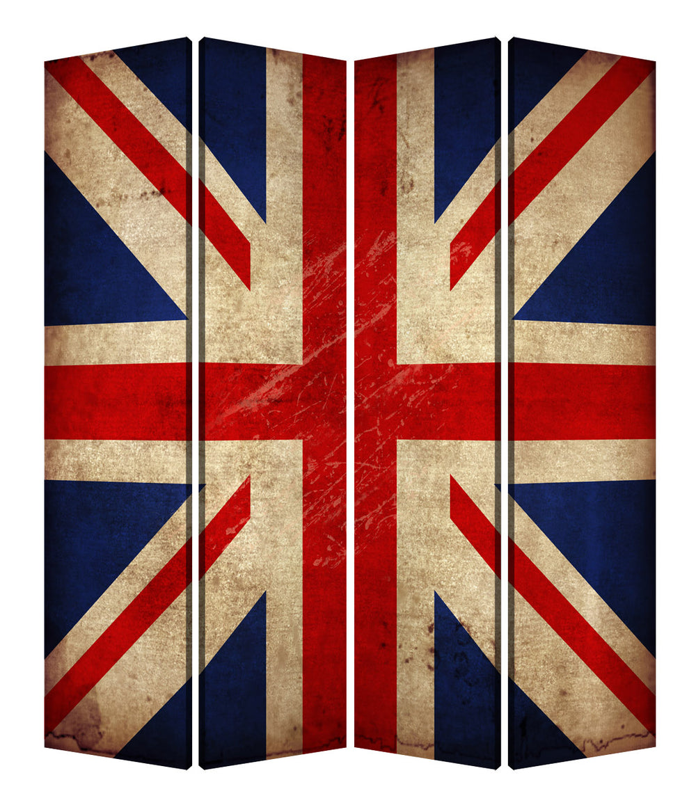 Homeroots 84 X 84 Multi Color Wood Canvas Union Jack  Screen  Cotton Canvas 277083