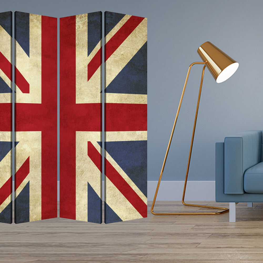Homeroots 84 X 84 Multi Color Wood Canvas Union Jack  Screen  Cotton Canvas 277083