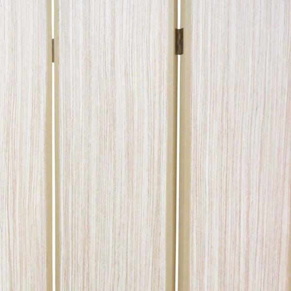 HomeRoots 47 Beige Wood Screen - Elegant Three-Panel Room Divider with Gray Ash Finish & Leather Trim Decor 277084