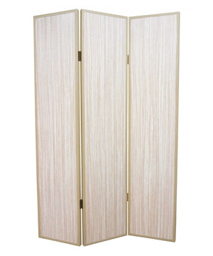 HomeRoots 47 Beige Wood Screen - Elegant Three-Panel Room Divider with Gray Ash Finish & Leather Trim Decor 277084