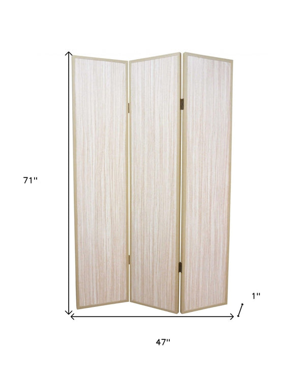 HomeRoots 47 Beige Wood Screen - Elegant Three-Panel Room Divider with Gray Ash Finish & Leather Trim Decor 277084