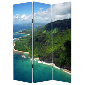 HomeRoots 48 Multi-Color Palm Canvas Folding Screen – Elegant Room Divider for Tropical Style & Privacy 277088