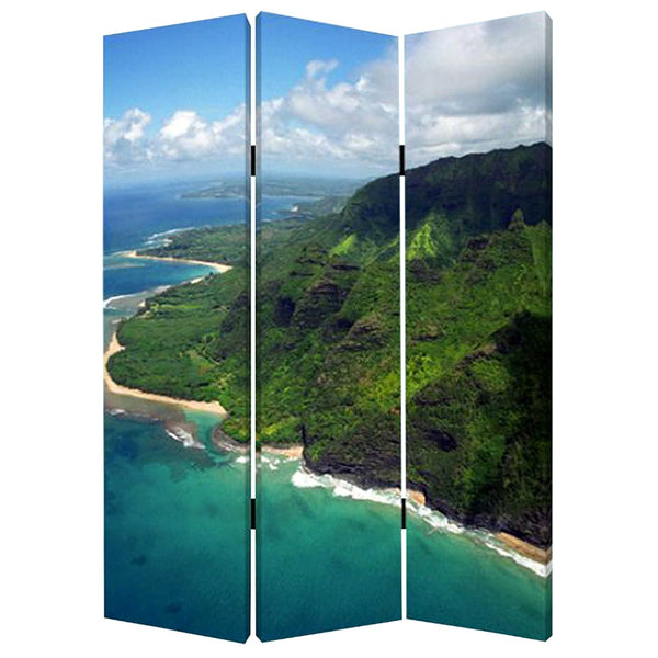 HomeRoots 48 Multi-Color Palm Canvas Folding Screen – Elegant Room Divider for Tropical Style & Privacy 277088