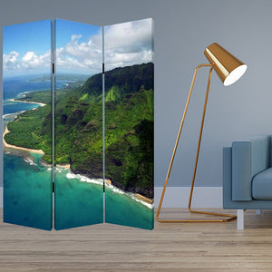 HomeRoots 48 Multi-Color Palm Canvas Folding Screen – Elegant Room Divider for Tropical Style & Privacy 277088