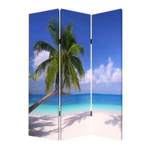 HomeRoots 48 Multi-Color Palm Canvas Folding Screen – Elegant Room Divider for Tropical Style & Privacy 277088