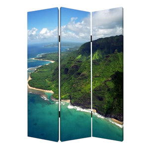 HomeRoots 48 Multi-Color Palm Canvas Folding Screen – Elegant Room Divider for Tropical Style & Privacy 277088