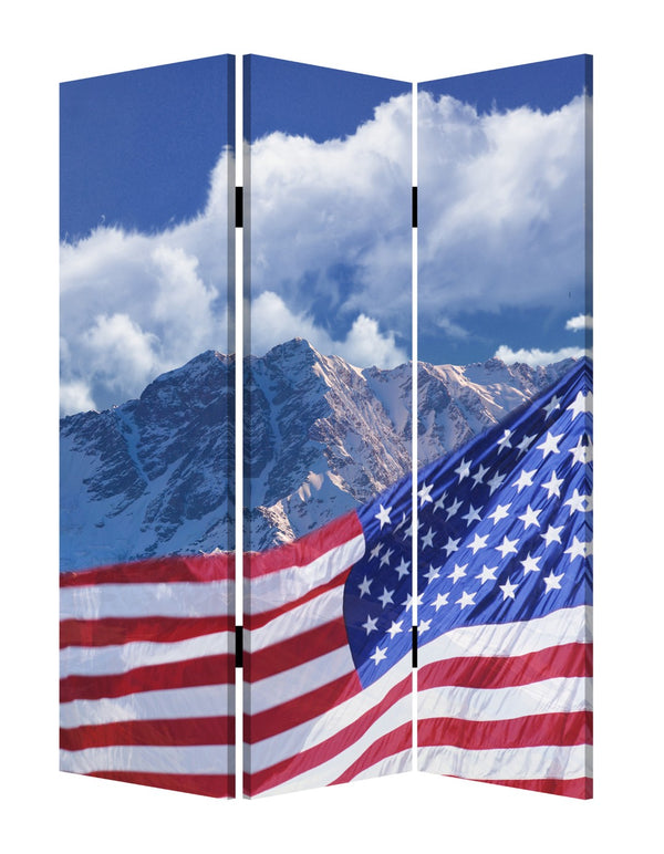 HomeRoots 72" Reversible American Flag Canvas Room Divider - Three Panels for Privacy & Versatile Decor 277089