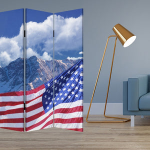 HomeRoots 72" Reversible American Flag Canvas Room Divider - Three Panels for Privacy & Versatile Decor 277089