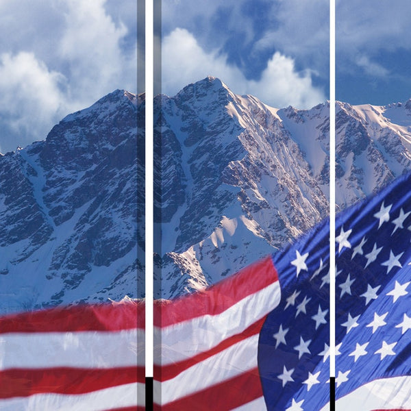 HomeRoots 72" Reversible American Flag Canvas Room Divider - Three Panels for Privacy & Versatile Decor 277089