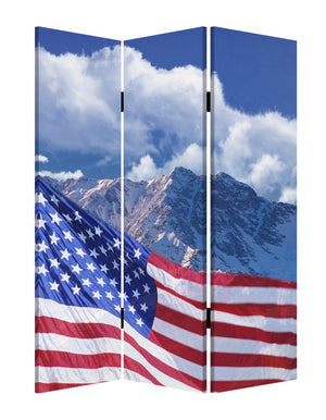 HomeRoots 72" Reversible American Flag Canvas Room Divider - Three Panels for Privacy & Versatile Decor 277089
