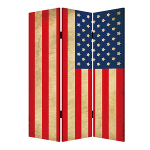 HomeRoots 72" Reversible American Flag Canvas Room Divider - Three Panels for Privacy & Versatile Decor 277089