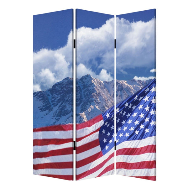 HomeRoots 72" Reversible American Flag Canvas Room Divider - Three Panels for Privacy & Versatile Decor 277089