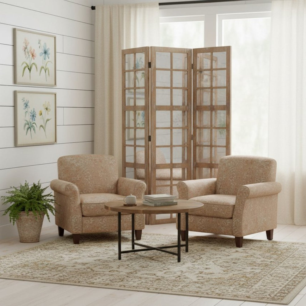 HomeRoots 63" Brown Wood Mirror Screen - Elegant 3-Panel Divider with Vintage Charm for Any Room Décor 277090