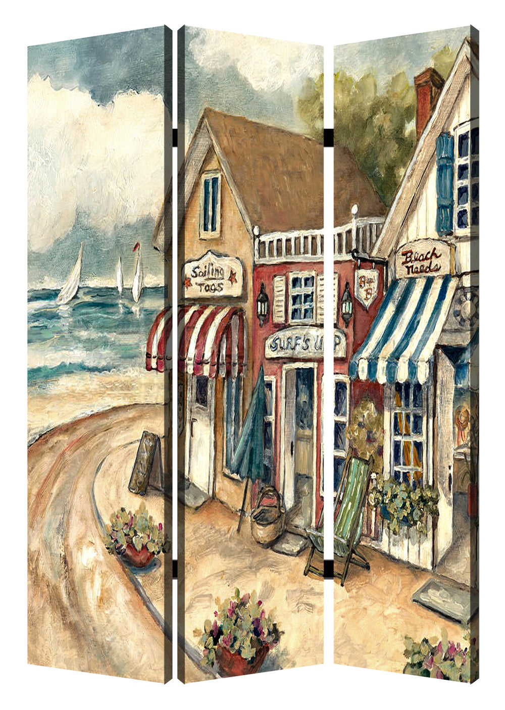 Homeroots 48 X 72 Multi Color Wood Canvas Seaside Town Slate  Screen  Cotton Canvas 277091