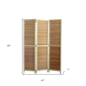 HomeRoots 47 Natural Wood Three-Panel Screen: Stylish Privacy Divider for Living Spaces & Outdoor Areas 277092