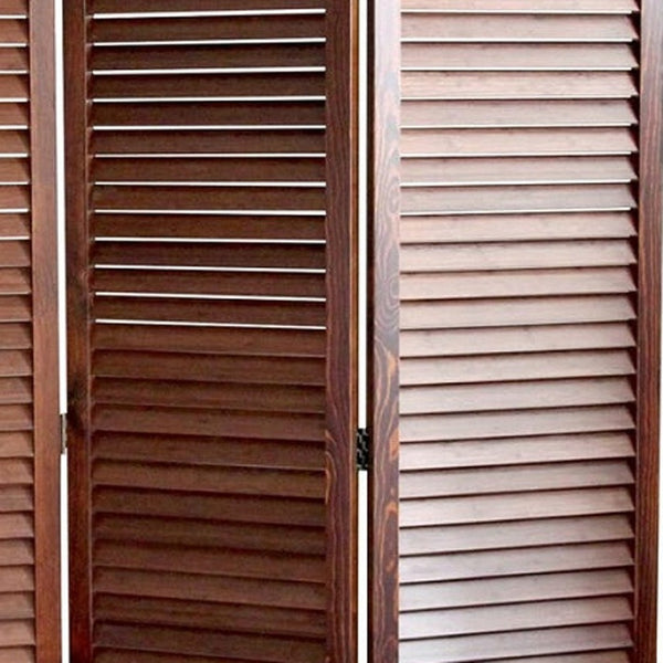HomeRoots 47" Elegant Three-Panel Folding Screen with Espresso Frame and Bamboo Shutters for Versatile Privacy 277093