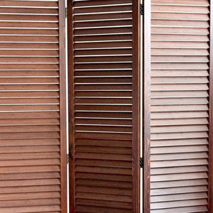 HomeRoots 47" Elegant Three-Panel Folding Screen with Espresso Frame and Bamboo Shutters for Versatile Privacy 277093