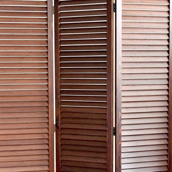 HomeRoots 47" Elegant Three-Panel Folding Screen with Espresso Frame and Bamboo Shutters for Versatile Privacy 277093