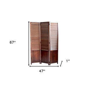 HomeRoots 47" Elegant Three-Panel Folding Screen with Espresso Frame and Bamboo Shutters for Versatile Privacy 277093