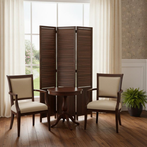 HomeRoots 47" Elegant Three-Panel Folding Screen with Espresso Frame and Bamboo Shutters for Versatile Privacy 277093