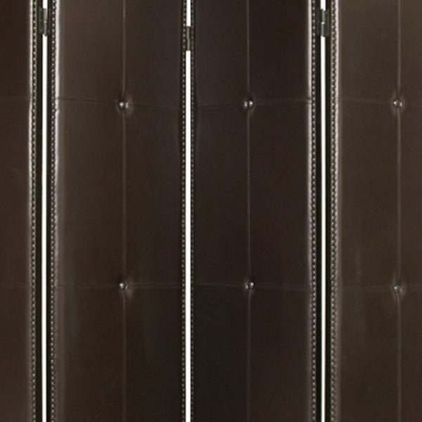 HomeRoots 76" Brown Faux Leather Folding Room Screen - Stylish 4-Panel Divider with Tufted Design & Brass Accents 277094