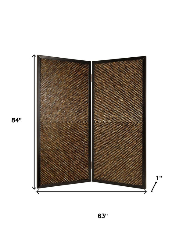HomeRoots 63" Multi-Color Wood Folding Screen – Handcrafted Art with Abalone Inlay for Privacy & Style 277095