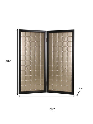 HomeRoots 59" Luxurious Gold Fabric Folding Screen with Black Wood Frame – Stylish Room Divider & Decor Accent 277096