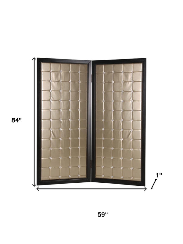 HomeRoots 59" Luxurious Gold Fabric Folding Screen with Black Wood Frame – Stylish Room Divider & Decor Accent 277096