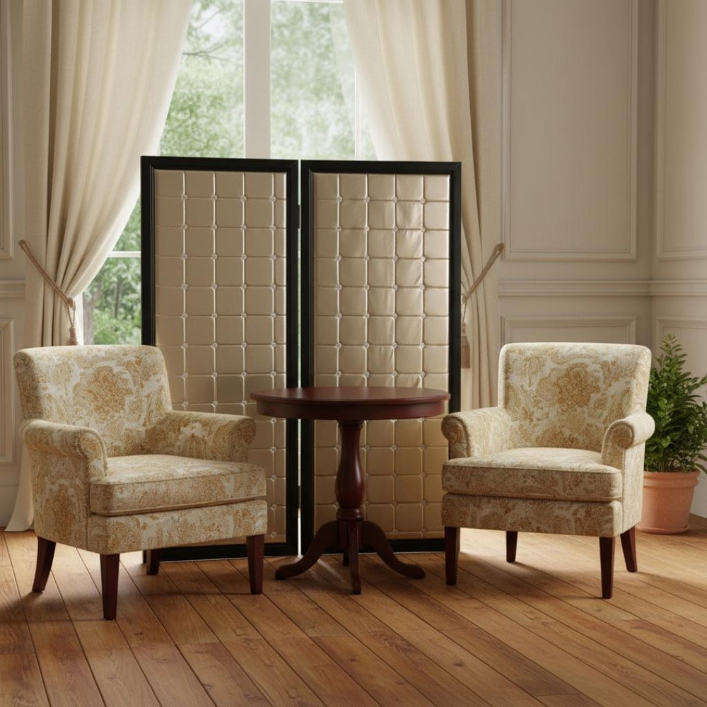 HomeRoots 59" Luxurious Gold Fabric Folding Screen with Black Wood Frame – Stylish Room Divider & Decor Accent 277096