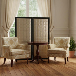 HomeRoots 59" Luxurious Gold Fabric Folding Screen with Black Wood Frame – Stylish Room Divider & Decor Accent 277096