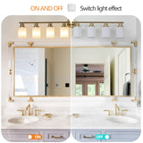 English Elm 8-Light Golden Bathroom Vanity Light Fixture, Frosted Glass Shades, Modern Wall Mounted Lighting (No Bulbs)