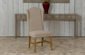 Sarreid High Back Dining Chair Set Of 2 - Elegant Beech Frame With Natural Finish & Stylish Beige Linen Ivory  27710