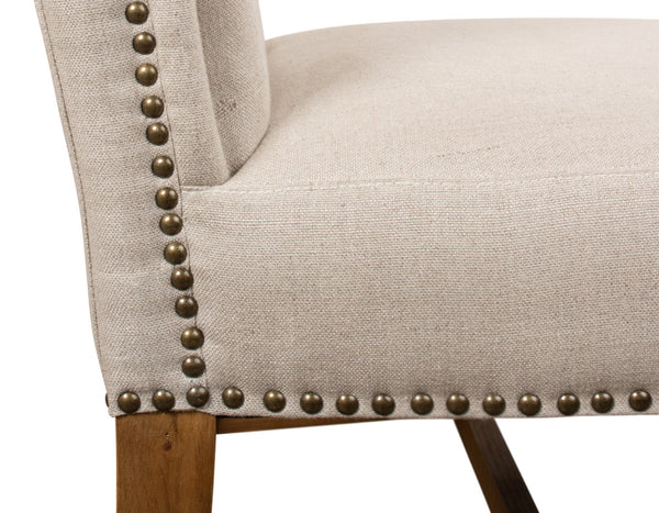 Sarreid High Back Dining Chair Set Of 2 - Elegant Beech Frame With Natural Finish & Stylish Beige Linen Ivory  27710