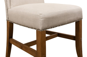 Sarreid High Back Dining Chair Set Of 2 - Elegant Beech Frame With Natural Finish & Stylish Beige Linen Ivory  27710