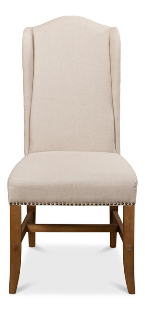 Sarreid High Back Dining Chair Set Of 2 - Elegant Beech Frame With Natural Finish & Stylish Beige Linen Ivory  27710