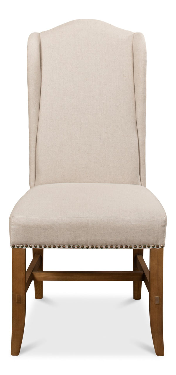 Sarreid High Back Dining Chair Set Of 2 - Elegant Beech Frame With Natural Finish & Stylish Beige Linen Ivory  27710