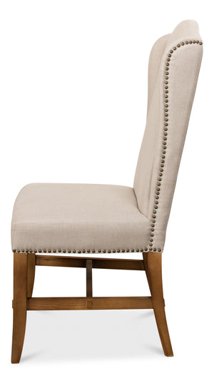 Sarreid High Back Dining Chair Set Of 2 - Elegant Beech Frame With Natural Finish & Stylish Beige Linen Ivory  27710