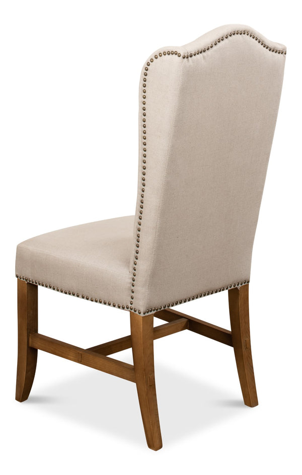 Sarreid High Back Dining Chair Set Of 2 - Elegant Beech Frame With Natural Finish & Stylish Beige Linen Ivory  27710