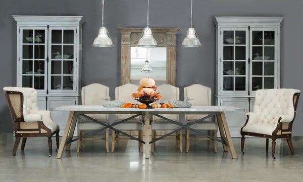 Sarreid High Back Dining Chair Set Of 2 - Elegant Beech Frame With Natural Finish & Stylish Beige Linen Ivory  27710