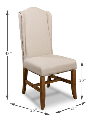 Sarreid High Back Dining Chair Set Of 2 - Elegant Beech Frame With Natural Finish & Stylish Beige Linen Ivory  27710