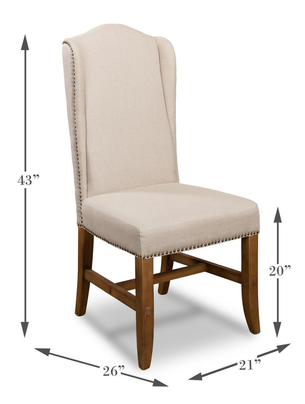 Sarreid High Back Dining Chair Set Of 2 - Elegant Beech Frame With Natural Finish & Stylish Beige Linen Ivory  27710